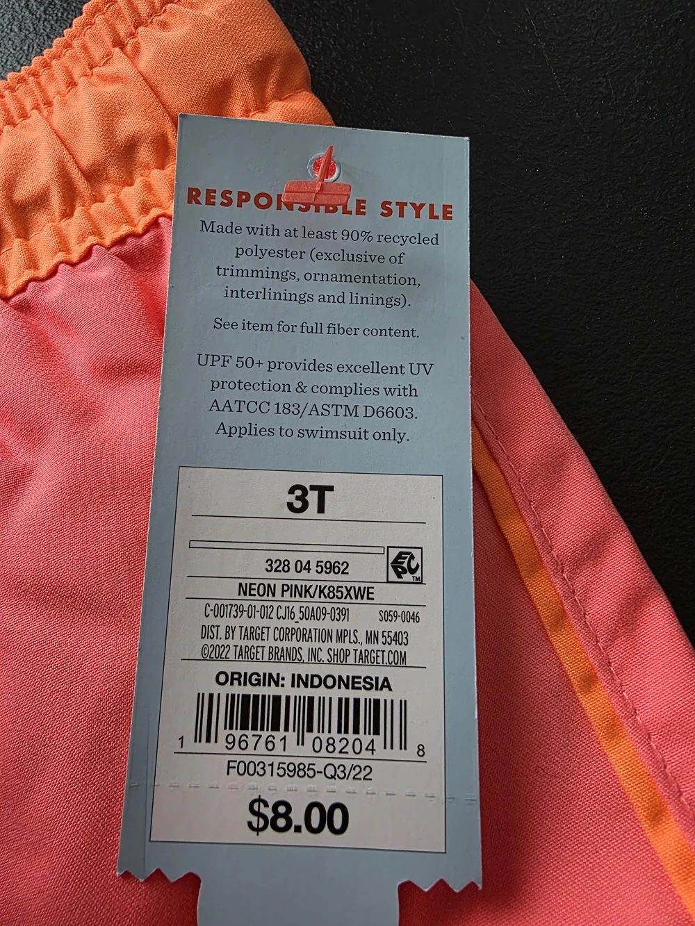 Cat & Jack Bright Pink Swim Trunks with Orange Waistband